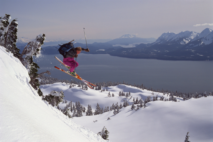 A skier catches some serious air in the mountains near Juneau