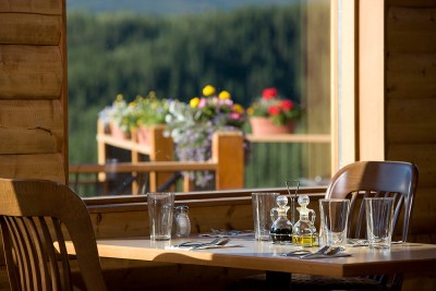 Table in front of the window overlooking Denali National Park