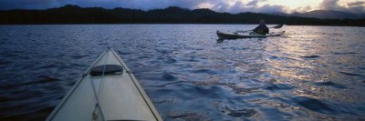 Kayakers on a lake in Alaska