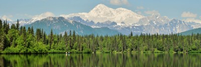 Mt. McKinley in Alaska with lake in the foreground