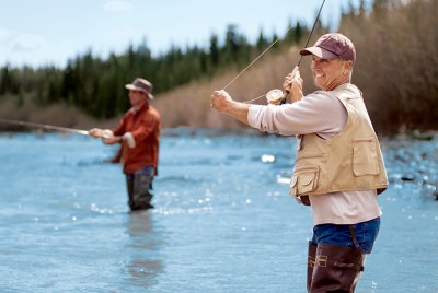 Two men fly fishing on the Copper River