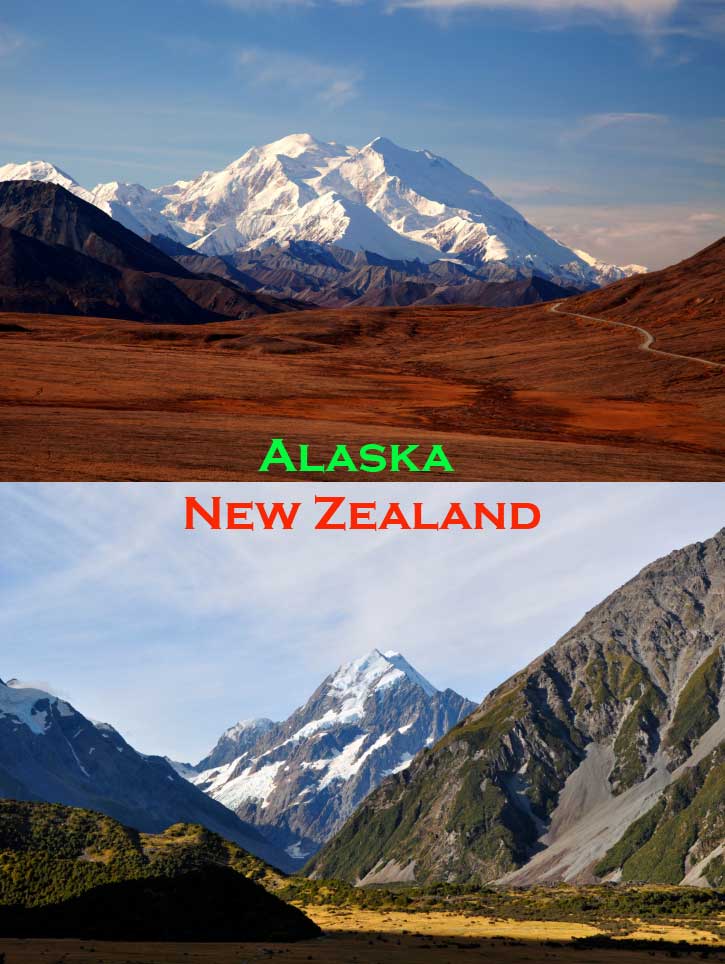 Denali in Alaska, Mt. Cook in New Zealand