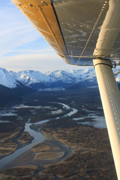 Wing of a plane on a flightseeing experience