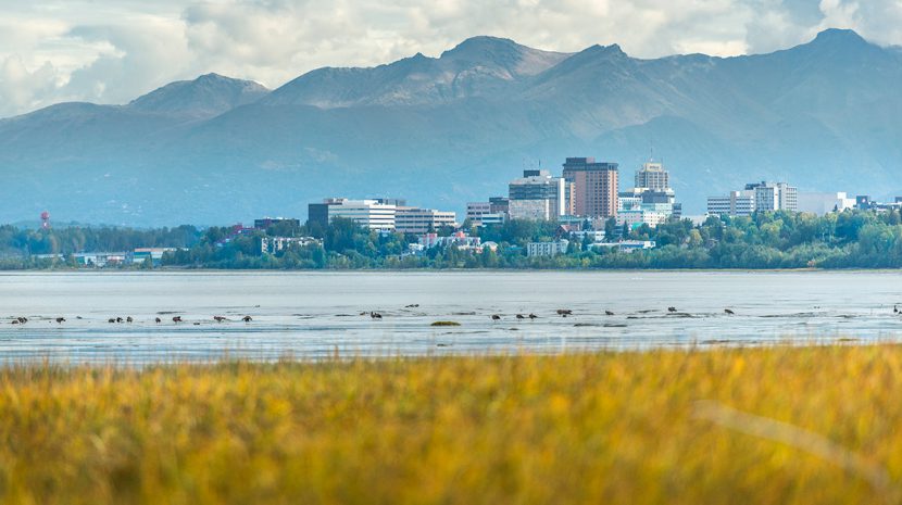 The city of Anchorage enjoys a magnificent backdrop of the Chugach mountains.