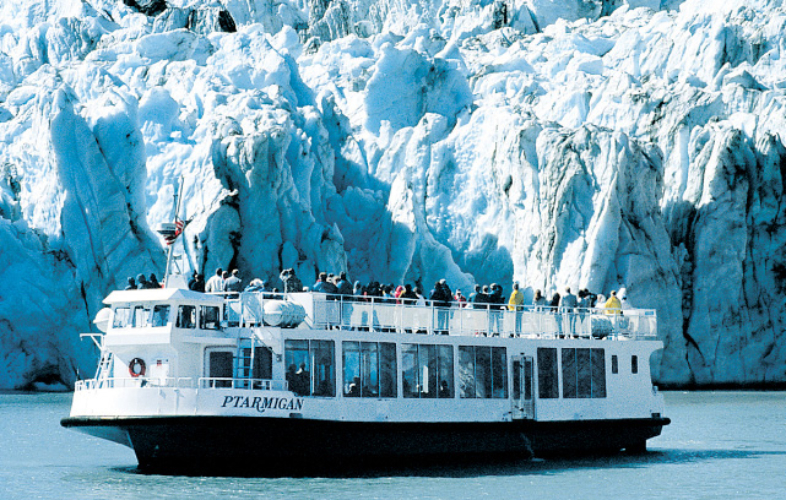 mv Ptarmigan in front of Portage Glacier