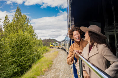 Women on train observation deck